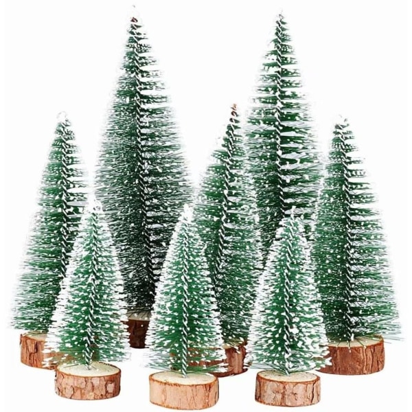 8 stk. 3 Størrelse Mini Juletre Fake Miniatyr Gran Tree Green