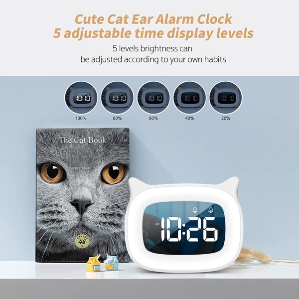 Mini söt katt vid sängen tecknad väckarklocka LED lysande