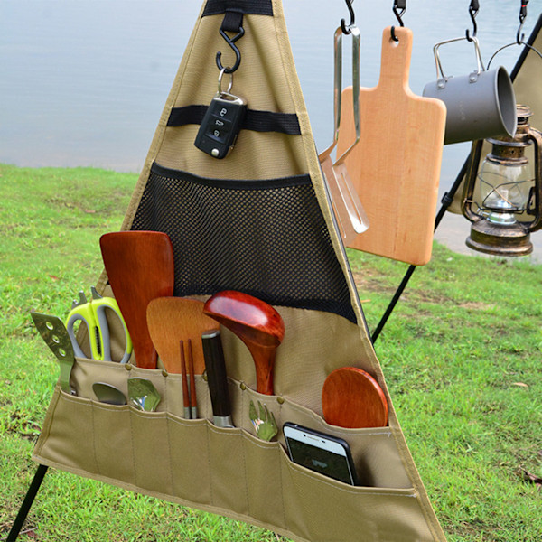 Camping Förvaringsväska Bärbar Triangel Oxfordtyg Bestick Hängande Organizer för Utomhus Picknick BBQ 55x59cm/21.7x23.2in