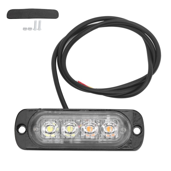 12V 4LED Strobe Lys Gult Hvit Advarselssignallamp IPX-4 Vanntett for Bil Motorsykkel Lastebil