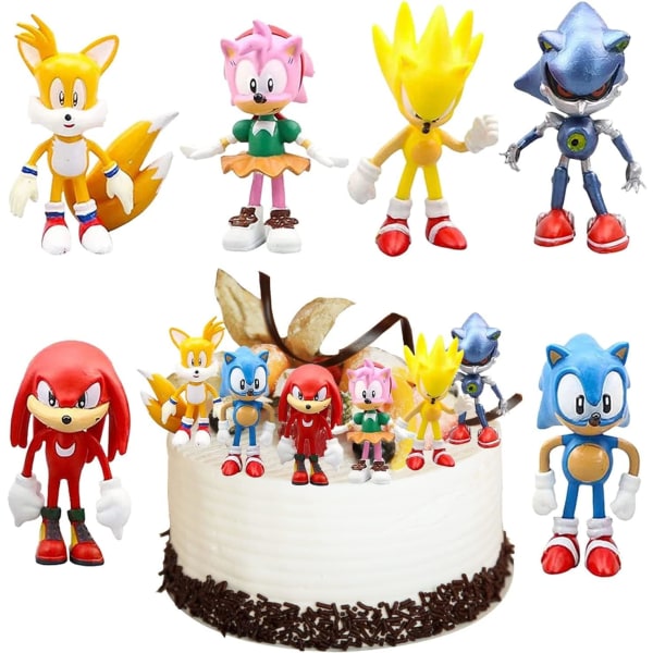 Sonic tårtdekoration, 6 stycken sonic tårtdekorationer, tårtdekoration figurer, sonic barn födelsedagstårta dekoration