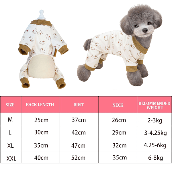 Hundpyjamas för små hundar, 4-benta hundkläder, mjukt stretchigt sammet, hund-pyjamas, valpkläder, kattpyjamas, hund-onesies, kläder (khaki)