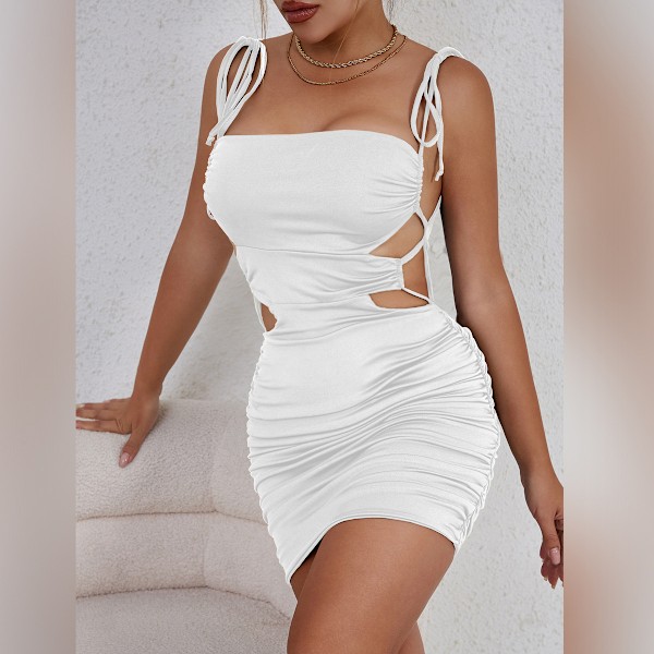 Sommerkjole - Kort Tube Top Sexy Kvinders Sommerkjole Spaghettistropper Slidkjole Draperet Trendy Elegant Kurvet Stram Solkjole