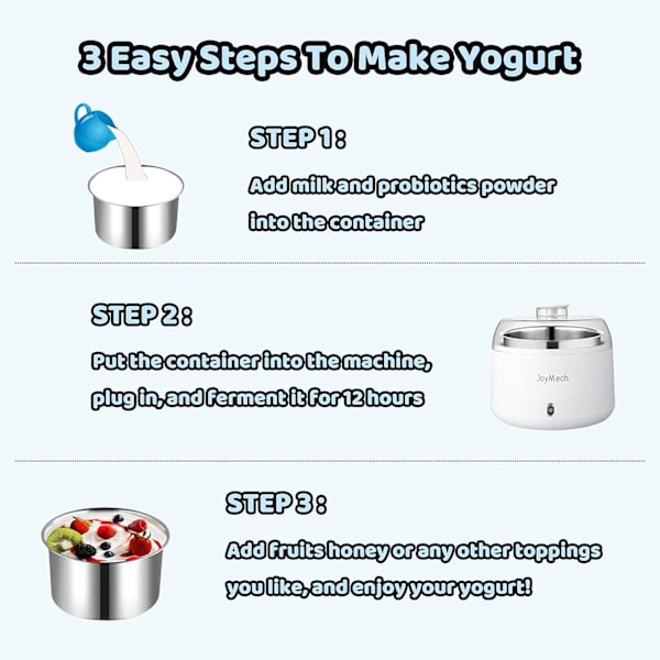 Yoghurtmaskin, Kompatkt, Termostatkontroll, Rostfritt Stålbehållare, 1 Liter