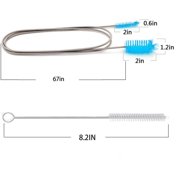 Fleksibel avløpsbørste, nylonrenser med dobbel elastisk slange