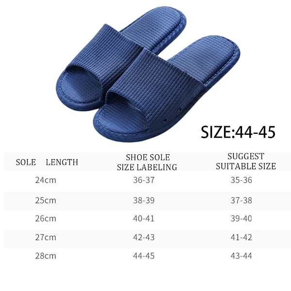 Mørkeblå badesko i størrelse 44-45 (for 43-44) - Unisex, sklisikre dusjsandaler, myke og stille innendørs sommer-slippers