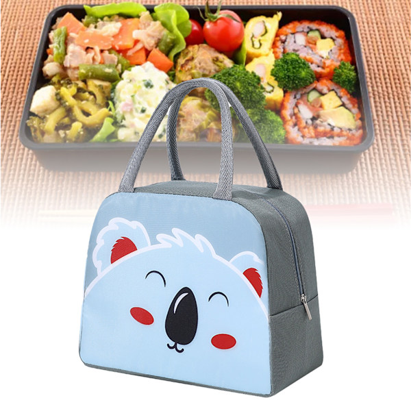 Isolerad Lunchväska Stor Kapacitet Bärbar Söt Bento Box Väska för Barn Studenter Skola Picknick Koala Mörkgrå