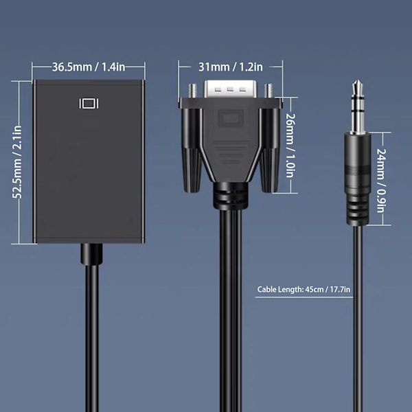 Signalkonverter Analog till Digital Konvertering med Audio Strömförsörjning HD Kabeladapter E305Svart