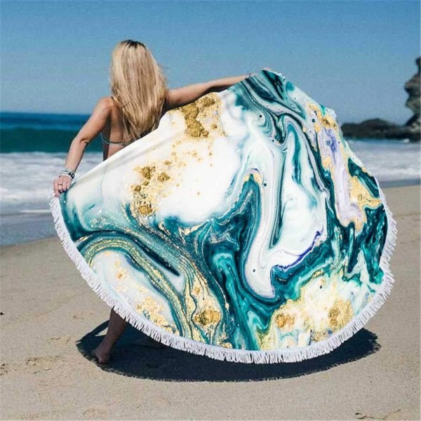 Rundt strandhåndklæde, hurtigtørret strandhåndklæde luksuskunst i det østlige