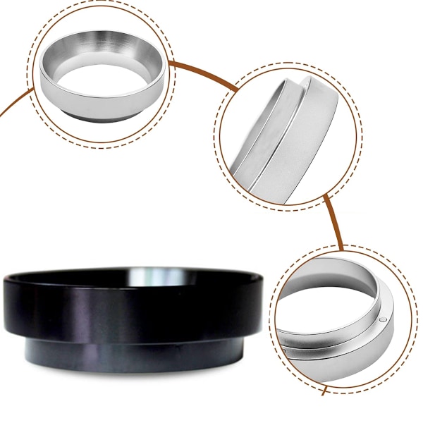 Kaffedosieringsring 51mm Siebträgertillbehör Doseringstratt Espresso Tratt Fylltratt Aluminium Kaffedosering Kaffeepulver Exakt Fyllning Black