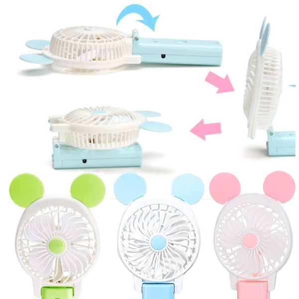 Mini-ventilator, opladning, foldbar, tegneserie, håndholdt, bærbar