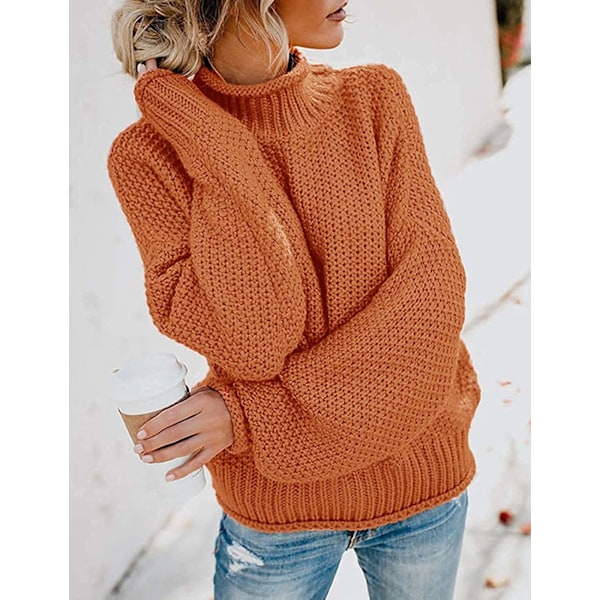 Dame Turtleneck Batwing Ærme Løstsiddende Oversized Chunky Strikket Trøje Jumper Toppe S