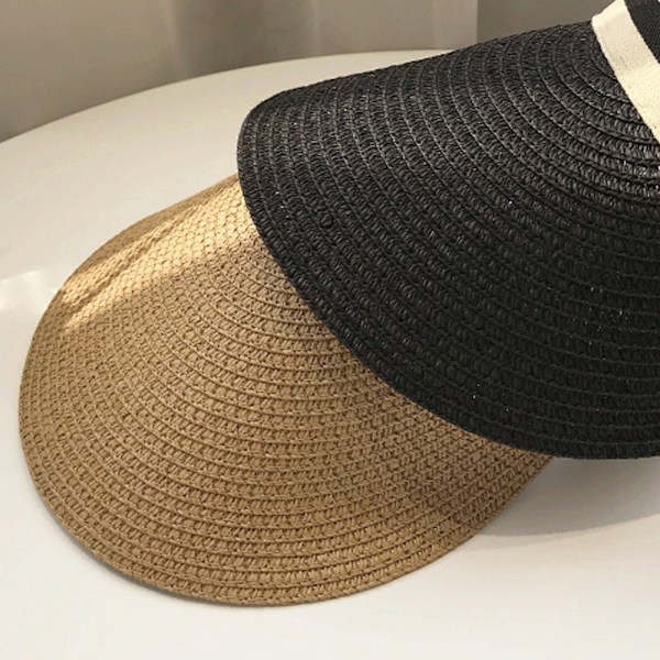 Sommerhat med striber, blød og åndbar strandhat, Sort