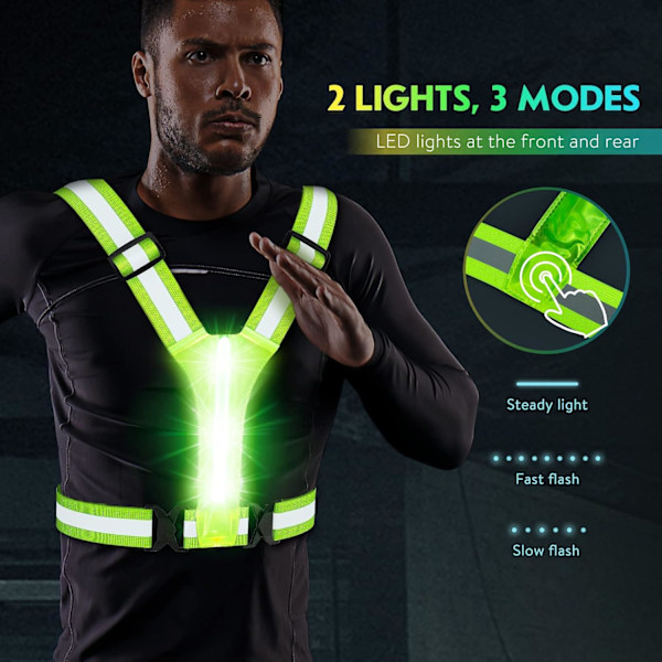 LED reflexväst, USB laddningsbar, justerbar midja axel, Green Green