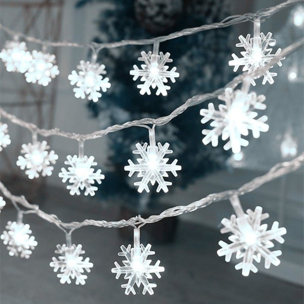 Julbelysning, 20 Ft 40 Led Snowflake String Lights Batteri O Snowflake-white