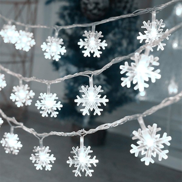 Julelys, 20 Ft 40 Led Snowflake String Lights Batteri