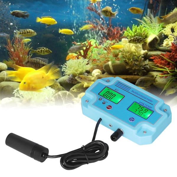 PH EC Temperature Meter DC 6V High Accuracy Portable LCD Hydroponic Monitor Multifunctional TesterEU Plug 220V