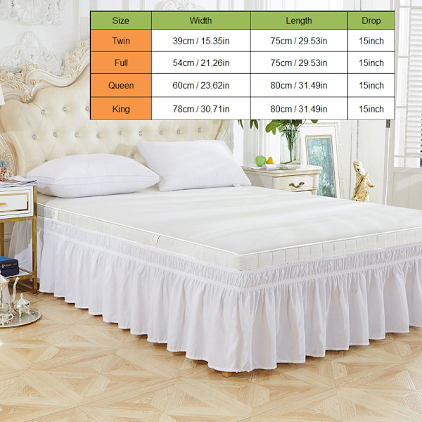 Elastic Polyester Bed Skirt Ruffle Easy Fit Spread Cover Valance (Queen)