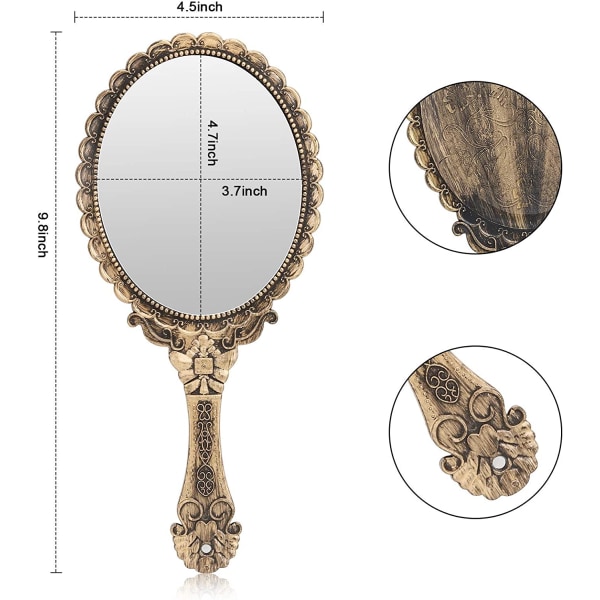 Vintage håndholdt speil, små håndholdte dekorative speil for
