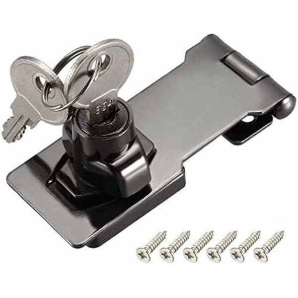 Lås Hasp, Hasp Lock, Hasp hængelås med nøgler, skruer, Dørbolt Låsespænde til skabe, skuffer, skabe og kasser (sort, 3 tommer)