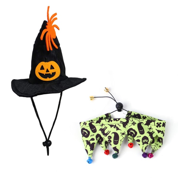 Katt Halloween kostym - Katthalsband med klockor och pumpahatt