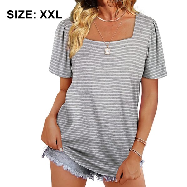 Womens Summer Tops Casual Square Neck Puff Short Sleeve T Shirts