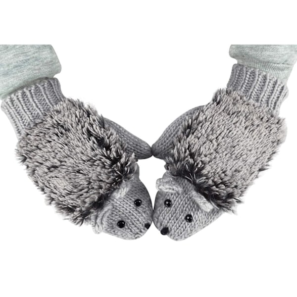 Double Layer Winter Thicken Warm Knit Mittens Cartoon Hedgehog Gloves