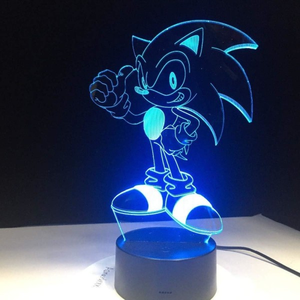 HYDYI Anime Sonic The Hedgehog Figur 3D Led Tischlampe Blitzeffekt 7 Bunte Acryl Visuelle Illusion USB Led-Leuchten Kinder Schlaf Lampe 100PCS