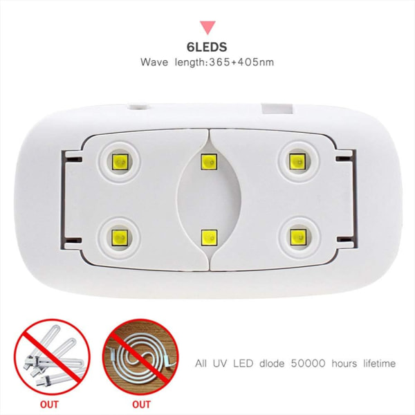 LED neglelampe, 6W USB mini LED-lys til gelnegle, hvid