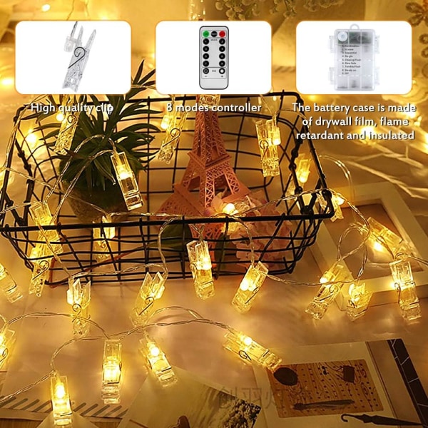 LED Photo Fairy Lights, återanvändbara 3 meter/ljuskedjor-8 lägen