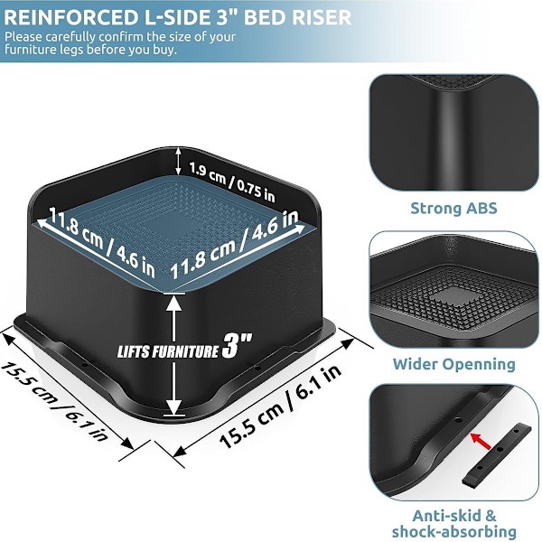 Senghevingsføtter 2 tommer og 3 tommer - Heavy Duty, Møbelhevingsføtter for seng, skrivebord, sofa, overdimensjonerte senghevingsføtter