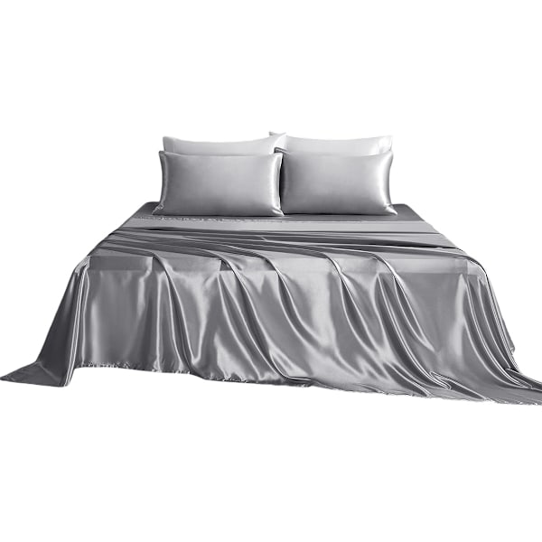 4 Pieces Luxury Silky Soft Bed Sheets, Satin Silk Sheet Set with 1 Deep Pocket Fitted Sheet, 1 Flat Sheet, 2 Pillow Cases