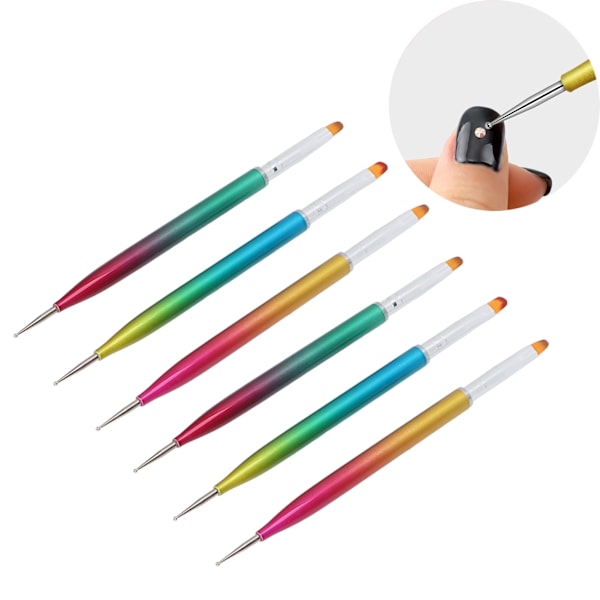 6pcs Nail Art Brush Double Ended DIY Nail Art Point Drill Drawing Tool for Nail Art Design