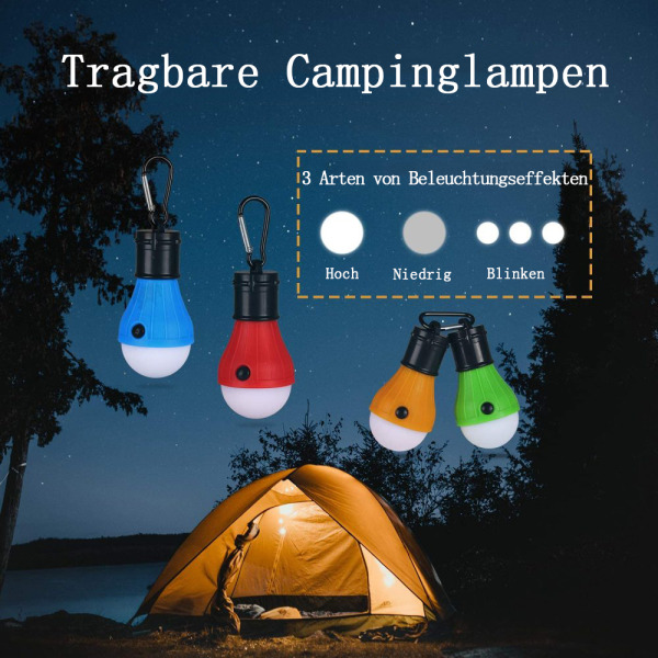 LED Camping Lampe Lanterne Telt Lampe Lyspære Sæt Nødlys med karabinhage Vandtæt Bærbar Camping Lanterne LED til camping, eventyr,