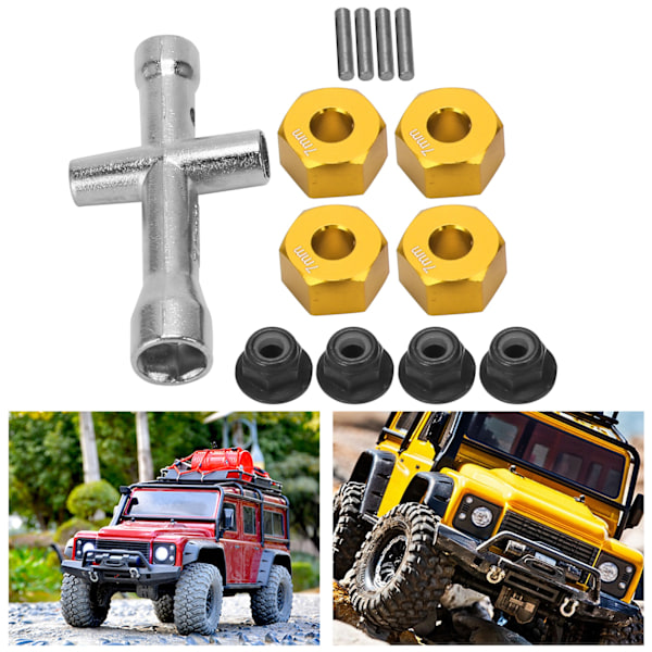 12mm Wheel Hex Hub Adapter 7mm Thick M4 Flange Lock Nuts Cross Wrench Set for 1/10 RC CarGold