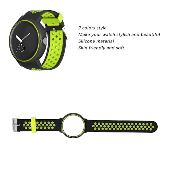 Ersättning klockarmband Full Protection Justera storlek Mjukt silikon Smart Watch Armband för Pixel Watch Svart Grön