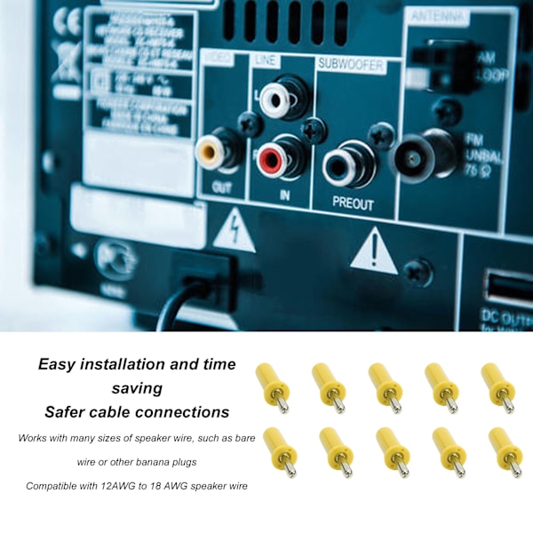 10 kpl Banaani-liitäntä 4mm Ristiura Kultapinnoitettu Messinki Juotosliitäntä Kaiutinjohdolle Keltainen