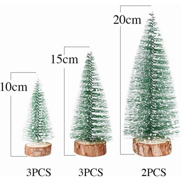 8 stk. 3 Størrelse Mini Juletræ Fake Miniature Gran Tree Green