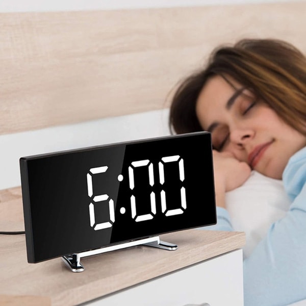 digital väckarklocka, Böjd dimbar, LED, elektronisk siffra, WHITE