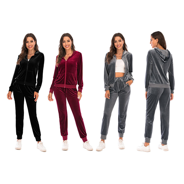 Träningsset, Velour Sweat Outfits, SVART, BLACK, L BLACK L