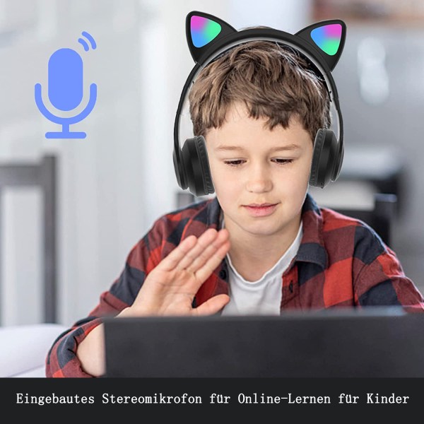 Bluetooth trådløst headset for barn, søte katteører, Bluetooth