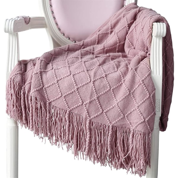 Blanket Soft Knit with Tassel Cuddly Blanket Sofa Blanket Couch Blanket Throw Blanket (Pink)