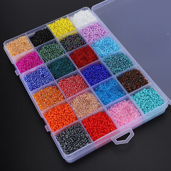 26400 stk. Glass Seed Beads Perforert 24 Farger Løs Perler Kit Armbånd Perler Oppbevaringsboks 2mm