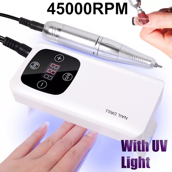 45000 RPM Elektrisk Negleboremaskine Manicure Neglefiler med UV LED Neglelampe