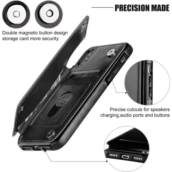 IPhone Xs IPhone X Case med korthållare, Premium PU iPhone Xs/X 5.8" Black