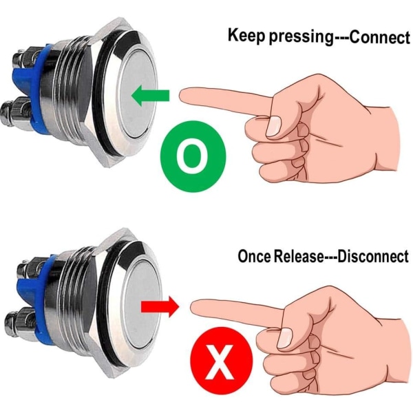 Momentanés Metal Commutateur de Bouton Poussoir 12V 8 PCS 16mm p