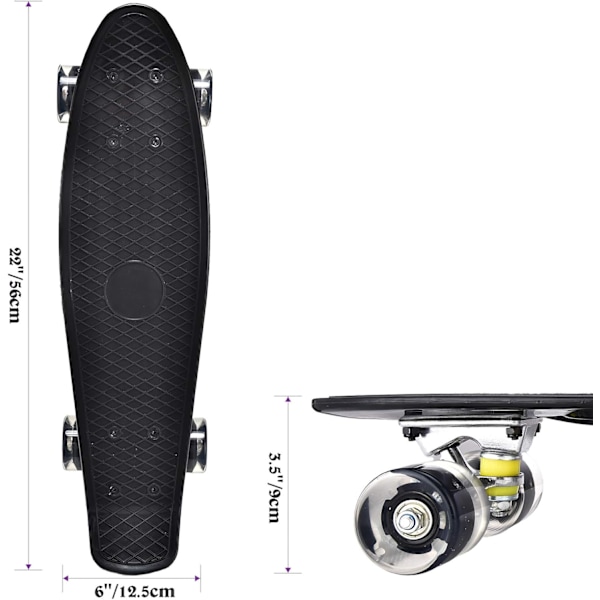 56cm Mini Cruiser Retro Skateboard Komplettbräda Vintage Skateboard med Plastdäck och Blinkande LED-Hjul