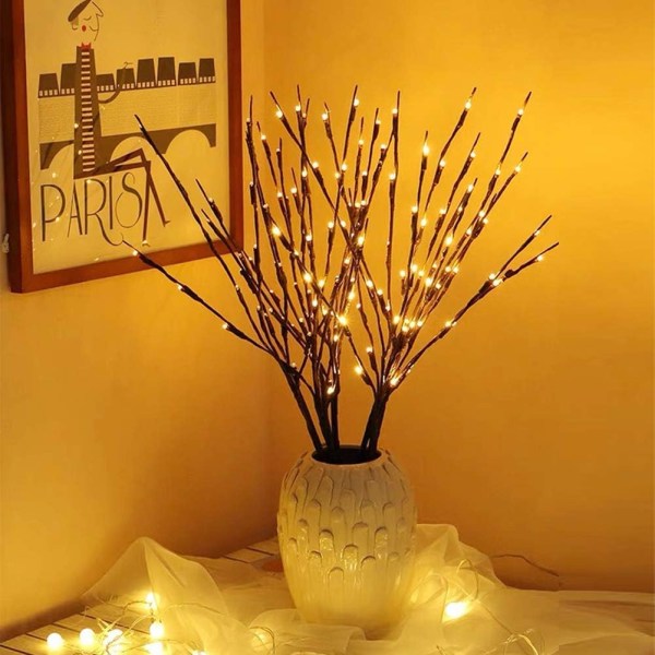 Set of 3 Light Trees Outdoor Indoor 60LEDs Waterproof Light Branches 76CM Warm White Branch Light Brown with Battery Operated LED Lamp Branches