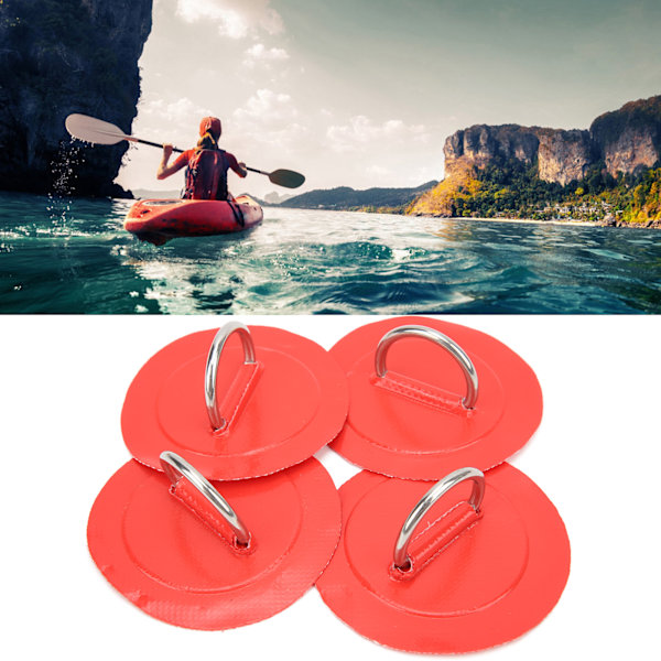 4 Pcs Inflatable Boat DRing Pad Patch PVC Durable Marine Stainless Steel Fixed Buckle(Red )