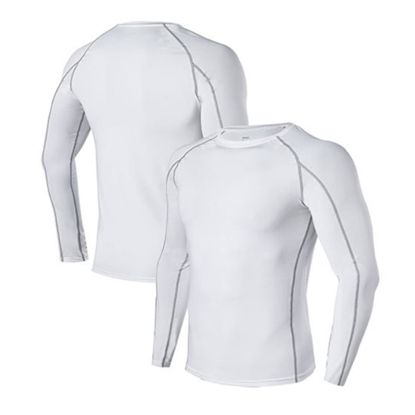 Langarmet Base Layer Løpetopp Herre Treningsskjorte Løping Sports Trening Hurtigtørkende Pustende Langarmet Stretch Tights (Hvit, XL)